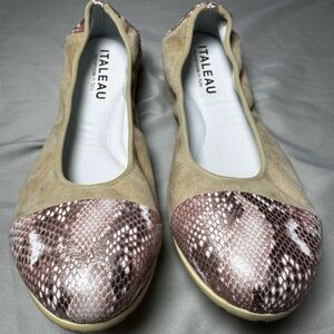 Italian made Suede and leather Snake Print Flats by Italeau
